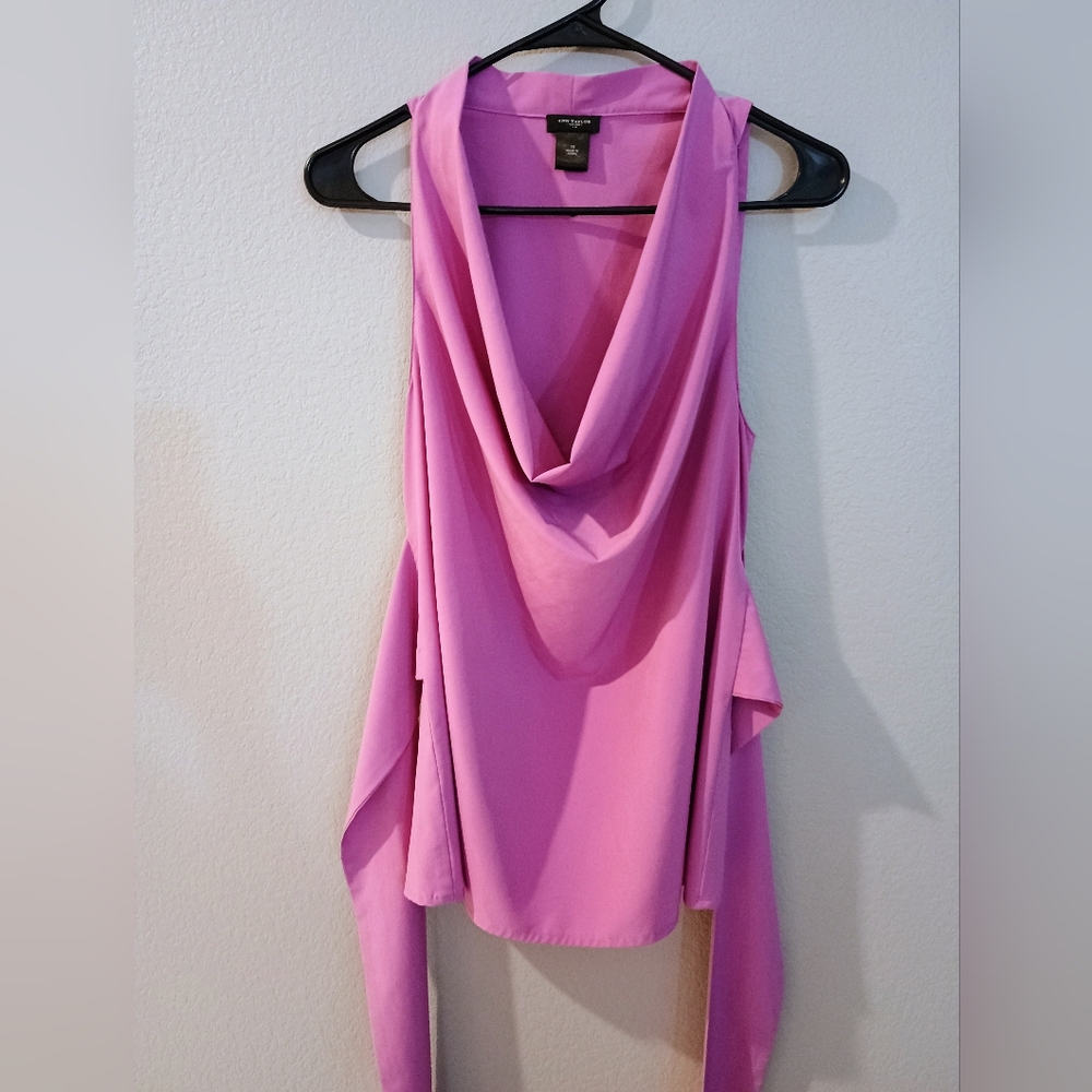 Ann Taylor Women's Mauve Purple Cowl Drape Top Blouse Sleeveless Back Tie 10